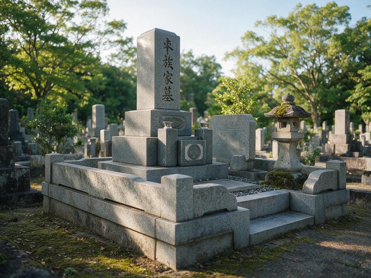 緑に囲まれた日本のお墓