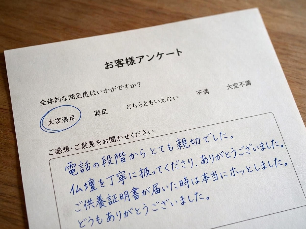 お客様に記入いただいたアンケート用紙